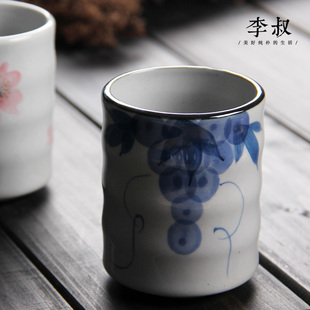 日式 和风仿古釉下彩陶瓷茶杯随手杯寿司杯手绘水杯陶瓷创意咖啡杯
