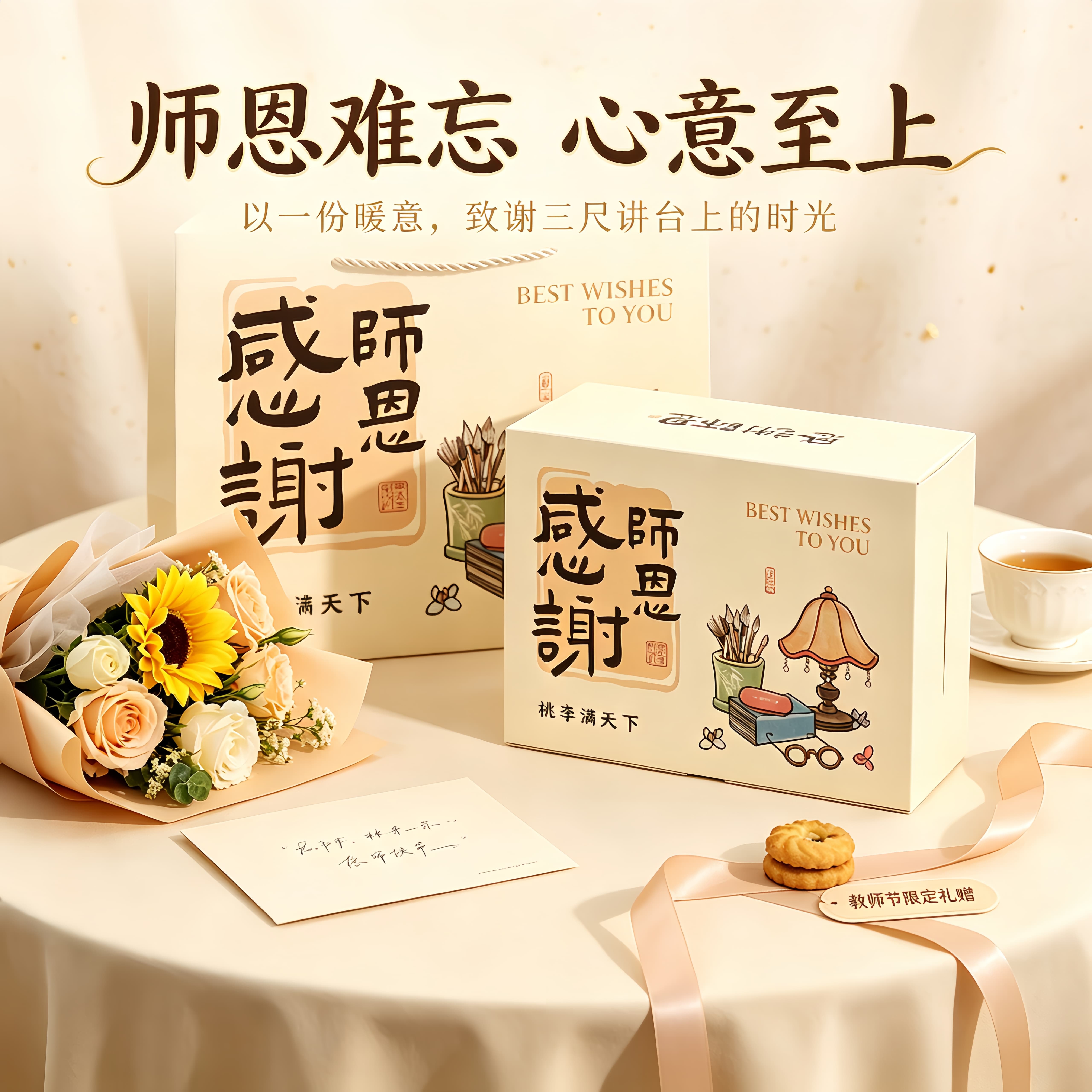 教师节礼盒感谢师恩手绘国风礼品盒送老师伴手礼创意高档礼物包装图片