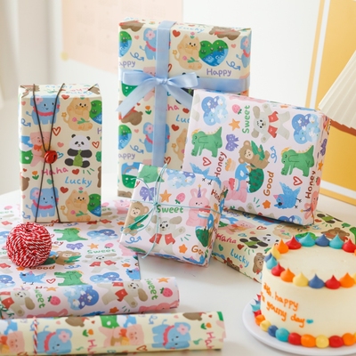 萌宠动物园大张礼物包装纸高颜值可爱生日礼品礼物包装书皮纸花束包装可爱少女心书皮纸大张礼品纸