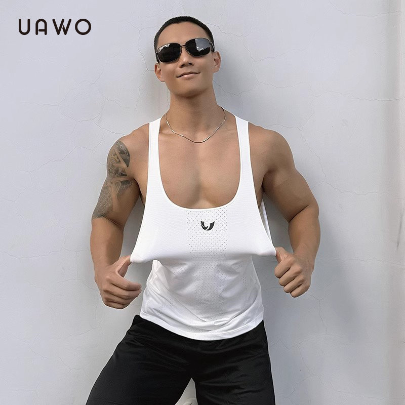 uawo夏季男士网眼背心无痕压胶超轻薄款透气弹力休闲运动健身背心