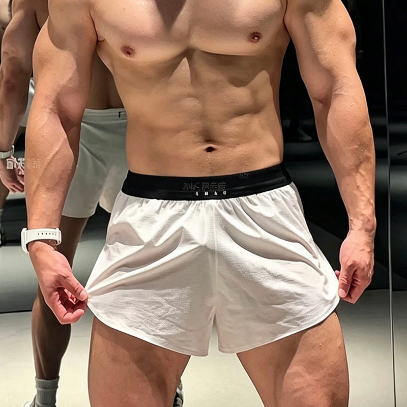 uawo夏季男士运动短裤侧面网眼透气动健身跑步速干带内衬三分短裤