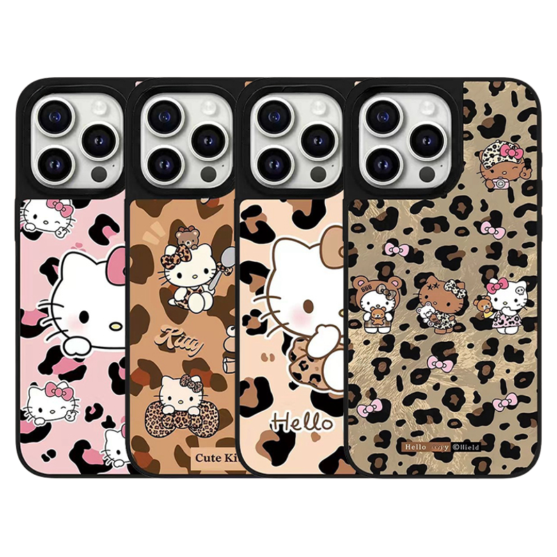 个性粉色豹纹KT凯蒂猫镜面磁吸适用于苹果手机壳明星同款iPhone17Air卡通16Promax防摔15/14/13/12系列保护套