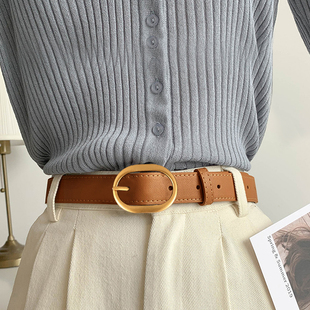 牛皮皮带女款 棕色真皮腰带女装 复古百搭牛仔裤 时尚 宽 饰配裙子新款