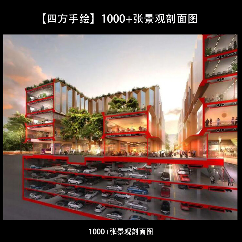 【四方手绘】1000 张景观剖面图