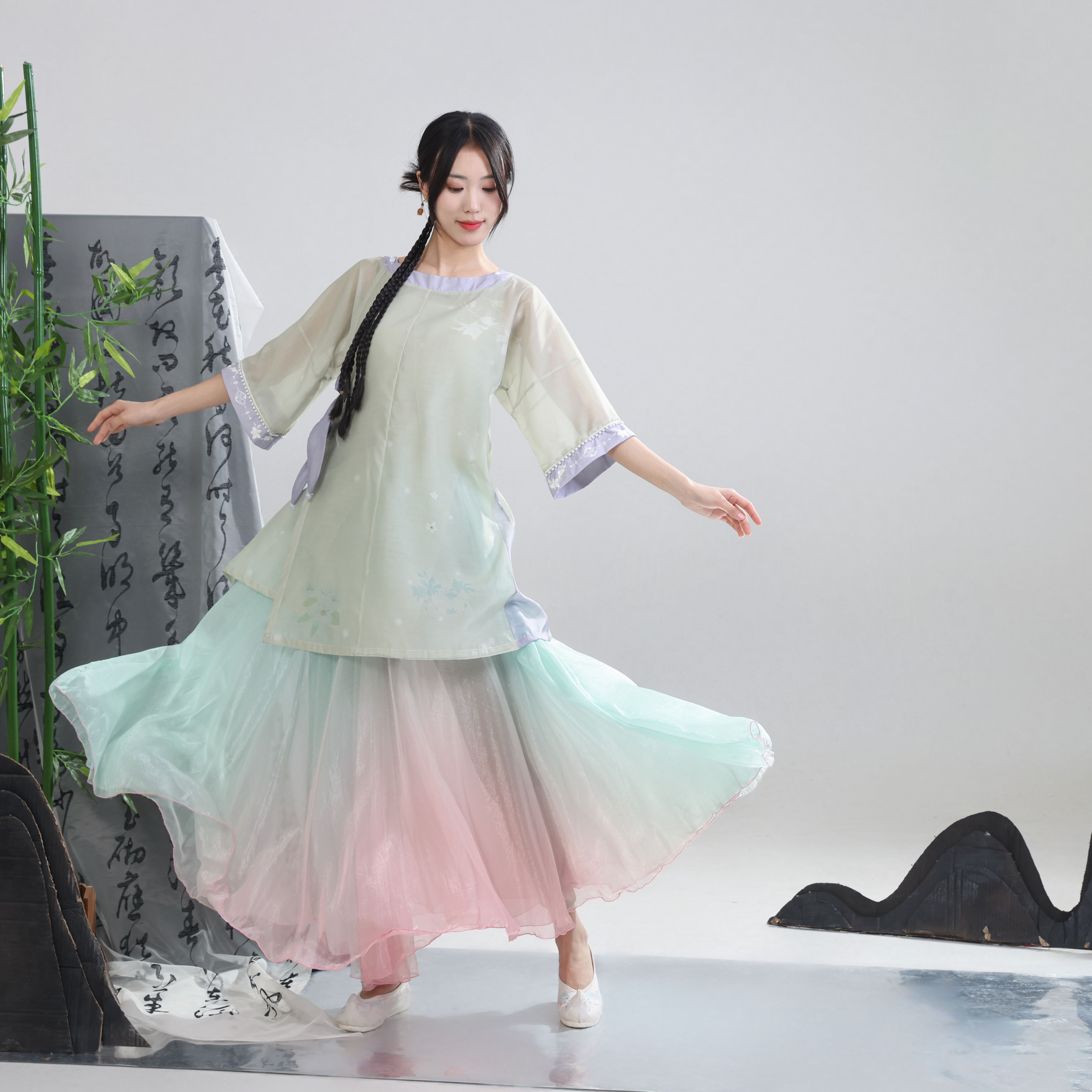 九霄原创【月华曲】圆领衫古典舞半身裙舞蹈服国风裙演出服艺考