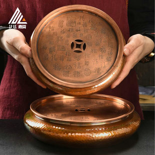 兆麟紫铜壶承干泡盘手工铜制复古功夫茶盘茶船茶托茶承铜建水壶托