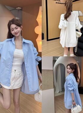卡卡女装官方旗舰正品夏季新款时尚杂志宽松翻领羊腿袖防晒衬衫女