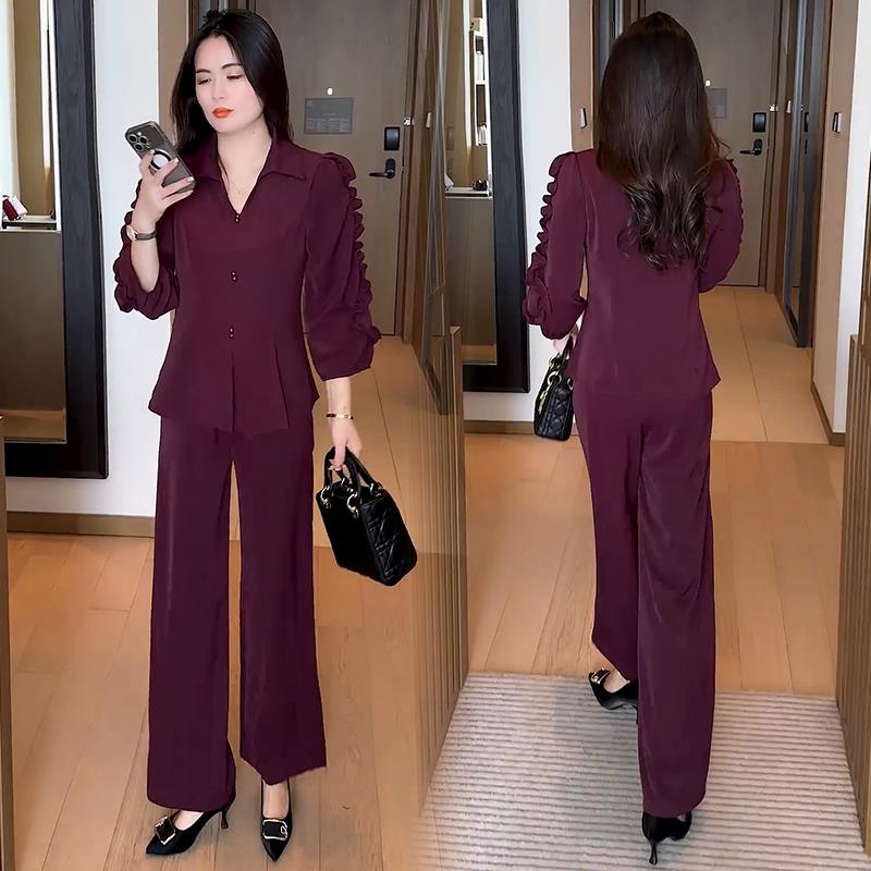 JOYIASS时尚套装女2025秋季新款洋气显瘦长袖衬衫上衣阔腿裤减龄