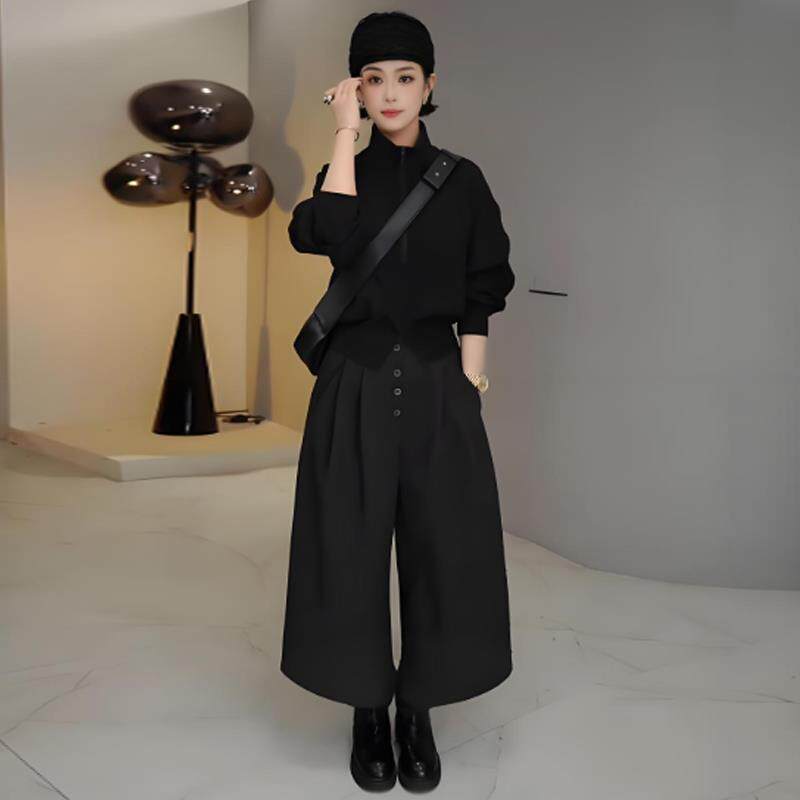 JOYIASS时尚套装女2025秋季新款洋气显瘦立领卫衣高腰阔腿裤休闲