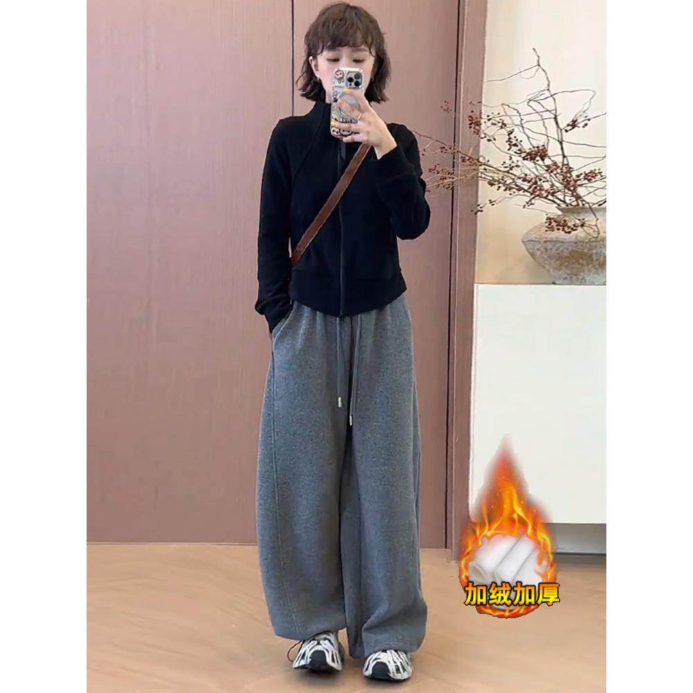 JOYIASS加绒加厚时尚套装女秋冬新款洋气显瘦立领卫衣阔腿裤休闲