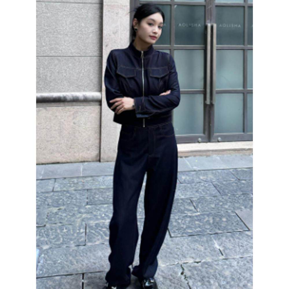 JOYIASS牛仔时尚套装女2025秋季新款时髦洋气质短款外套阔腿裤休