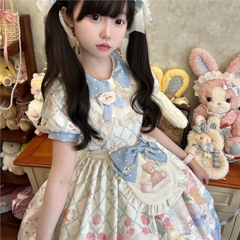 牧星咩咩·巡游童话梦Lolita 洛丽塔OP围裙可爱短袖连衣裙