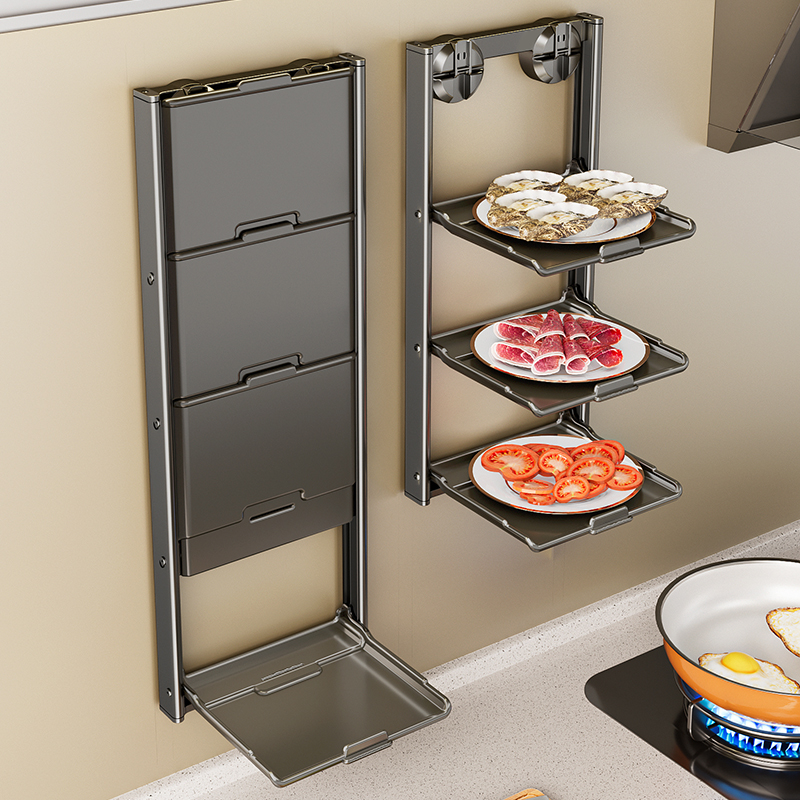 厨房吸盘备菜置物架可折叠多层配菜盘家用壁挂多功能收纳备菜架子