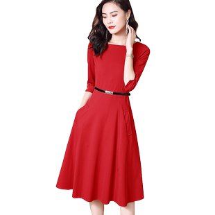 红色连衣裙女高级感2025新款收腰显瘦气质修身中国红高端秋冬裙子