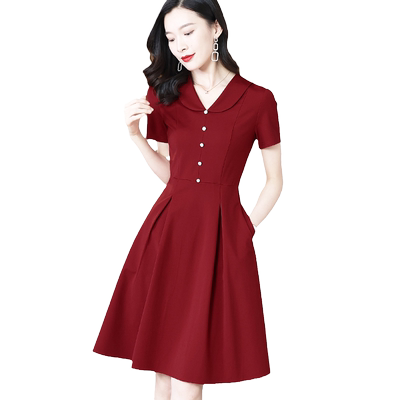 莫格莱尼法式复古红色连衣裙女