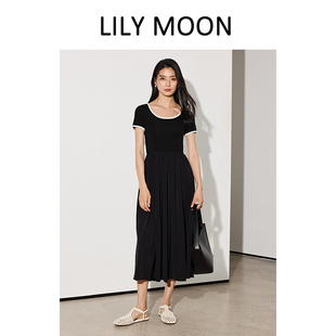 气质优雅羊毛 清仓 LILYMOON方领小黑裙极简小黑裙法式