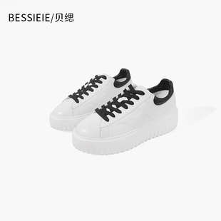 BESSIEIE/贝缌 搭增高小白鞋系带休闲饼干鞋