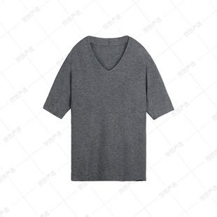 不卷边 春夏蚕丝羊毛鱼骨纹v领衫 巨遮肉 水波纹织法