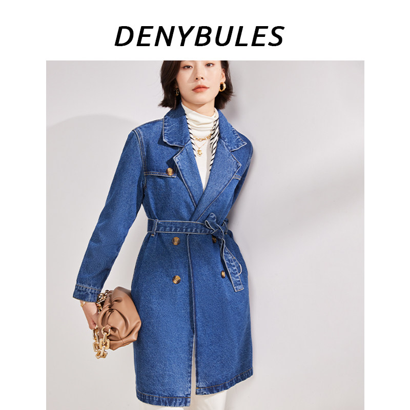 【清仓】DENYBULES港风牛仔长外套初秋复古中厚帅气牛仔风衣