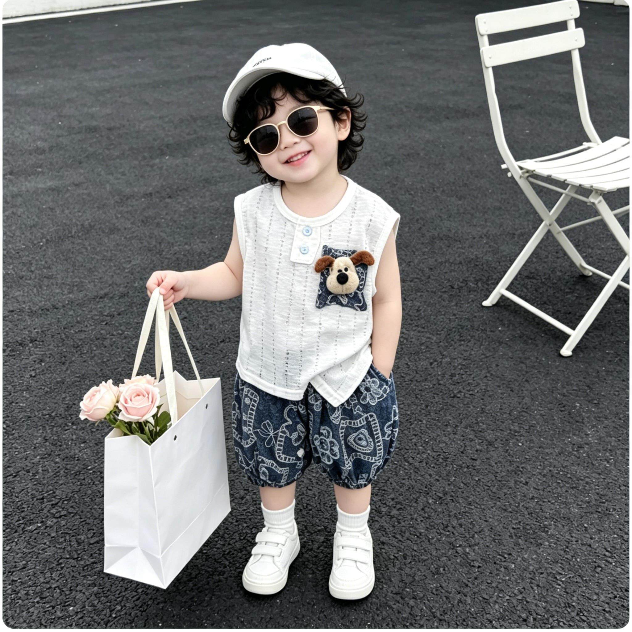 2026夏季男童镂空背心九分裤套装