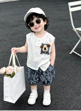 2026夏季男童镂空背心九分裤套装