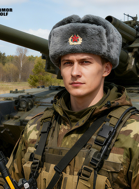 苏联俄罗斯乌沙卡棉帽M69红军之星灰冬帽栽绒防风保暖护耳雷锋帽