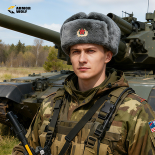 苏联俄罗斯乌沙卡棉帽M69红军之星灰冬帽栽绒防风保暖护耳雷锋帽