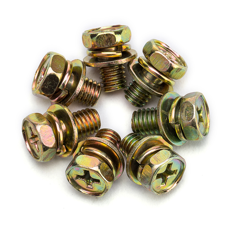 镀彩锌外六角三组合螺丝带平垫弹垫十字凹穴六角螺栓M4M5MY6M8 7L