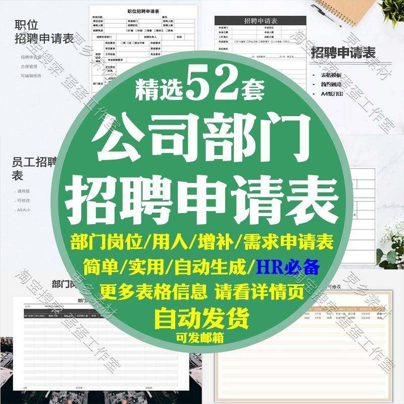 公司企业部门招聘申请表用人员工需求增补职位excel表格模板岗位