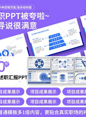 述职报告PPT模板工作总结汇报蓝色简约高级感动态数据对比分析
