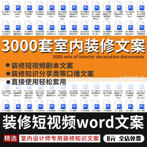 装饰装修短视频word文案装修指南知识抖音小红书 剧本口播文本