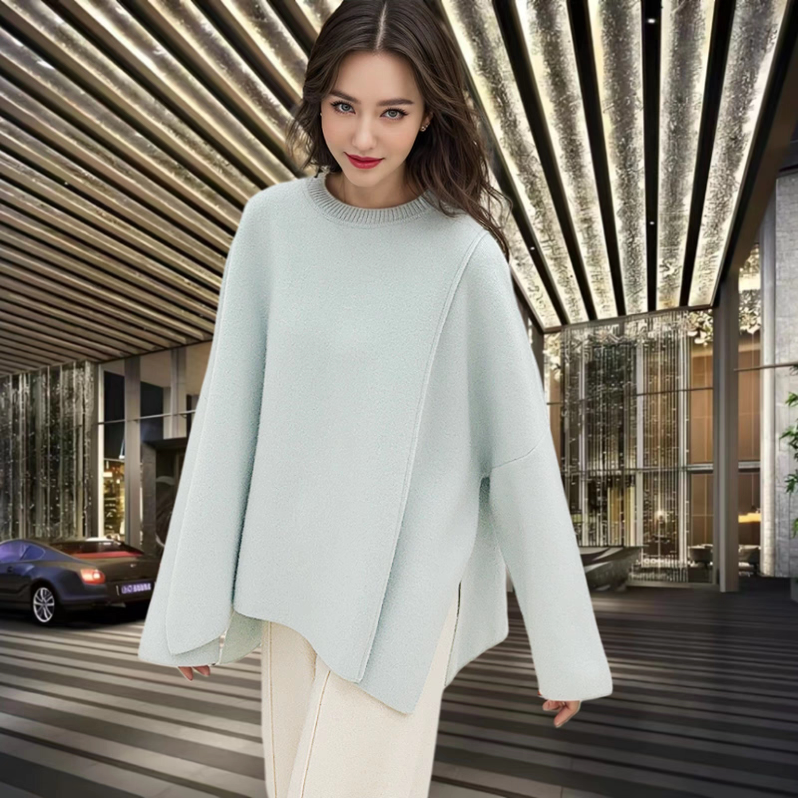 意大利奢柜慵懒秋意日本小众设计宽松大廓形羊绒衣卫衣