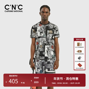 CNC品牌男装潮流印花短袖男春夏新款轻奢潮流休闲百搭圆领T恤男