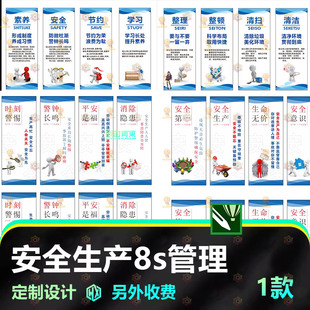 安全生产8s管理海报模板企业宣传展板设计素材定制CDR设计源文件