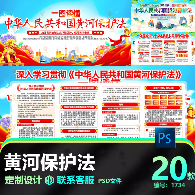 一图读懂黄河保护法设计图片展板海报PS素材电子版宣传栏折页