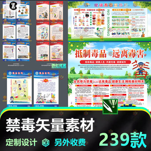 禁毒宣传文化CDR毒品危害标语禁毒知识教育公益广告展板海报素材