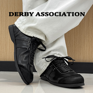 Derby Association真皮软底德训鞋男女黑色休闲皮鞋高级感通勤鞋