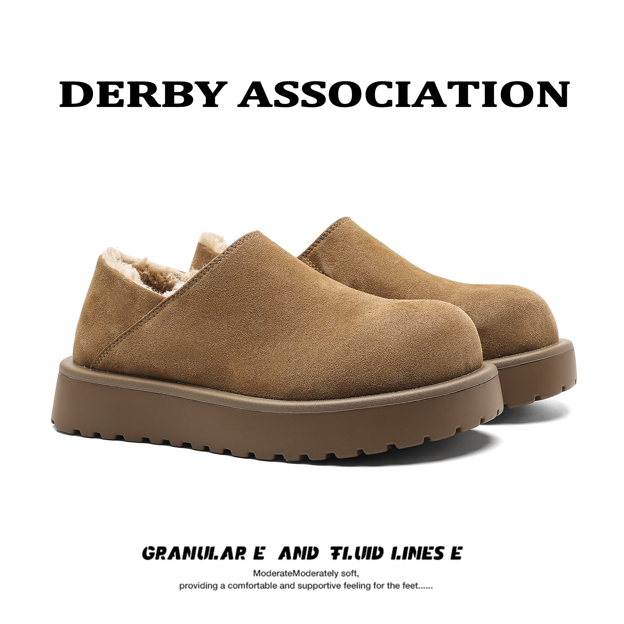Derby Association冬季一脚蹬加绒雪地保暖勃肯穆勒大头德比鞋男