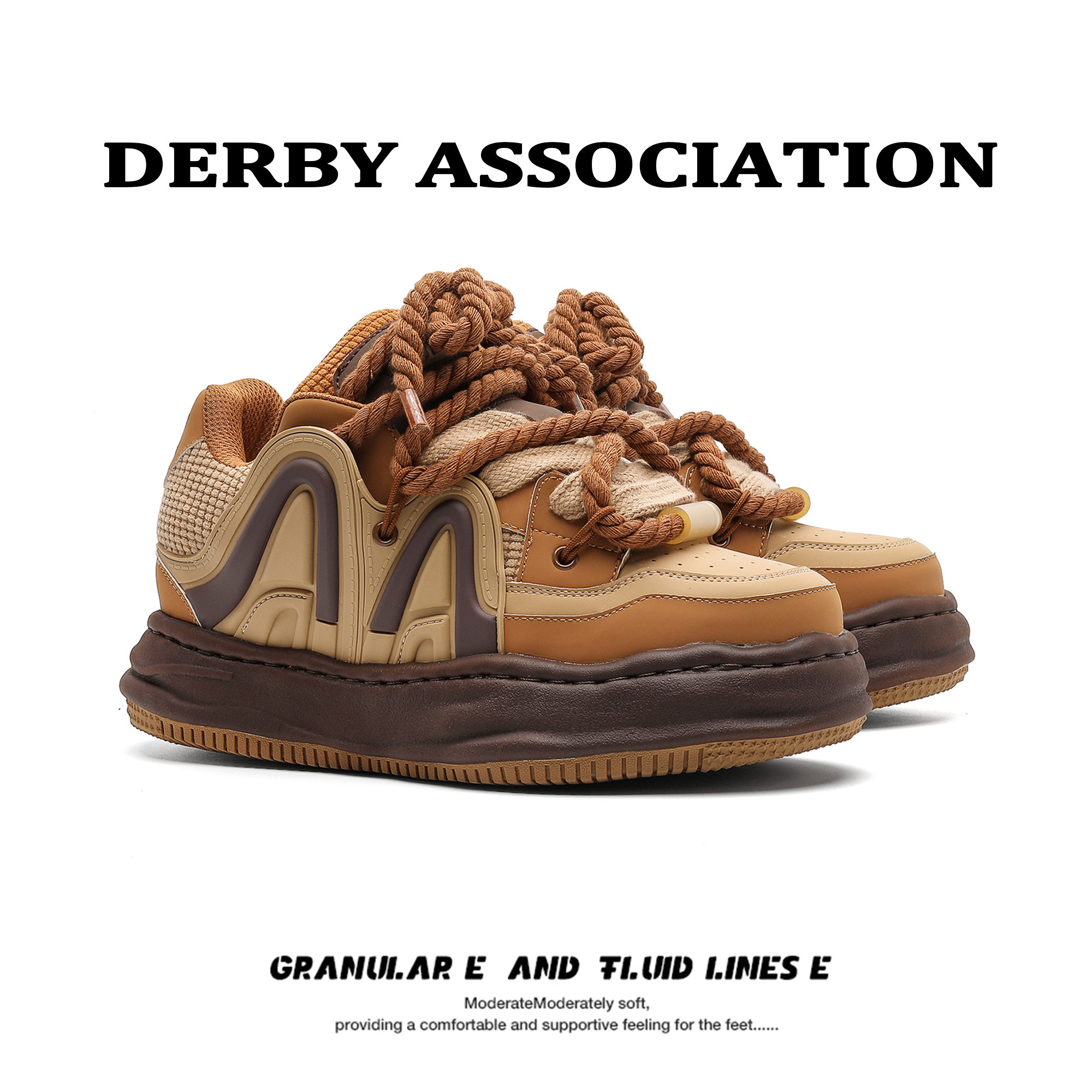 棕色厚底增高7.5CM男女面包鞋