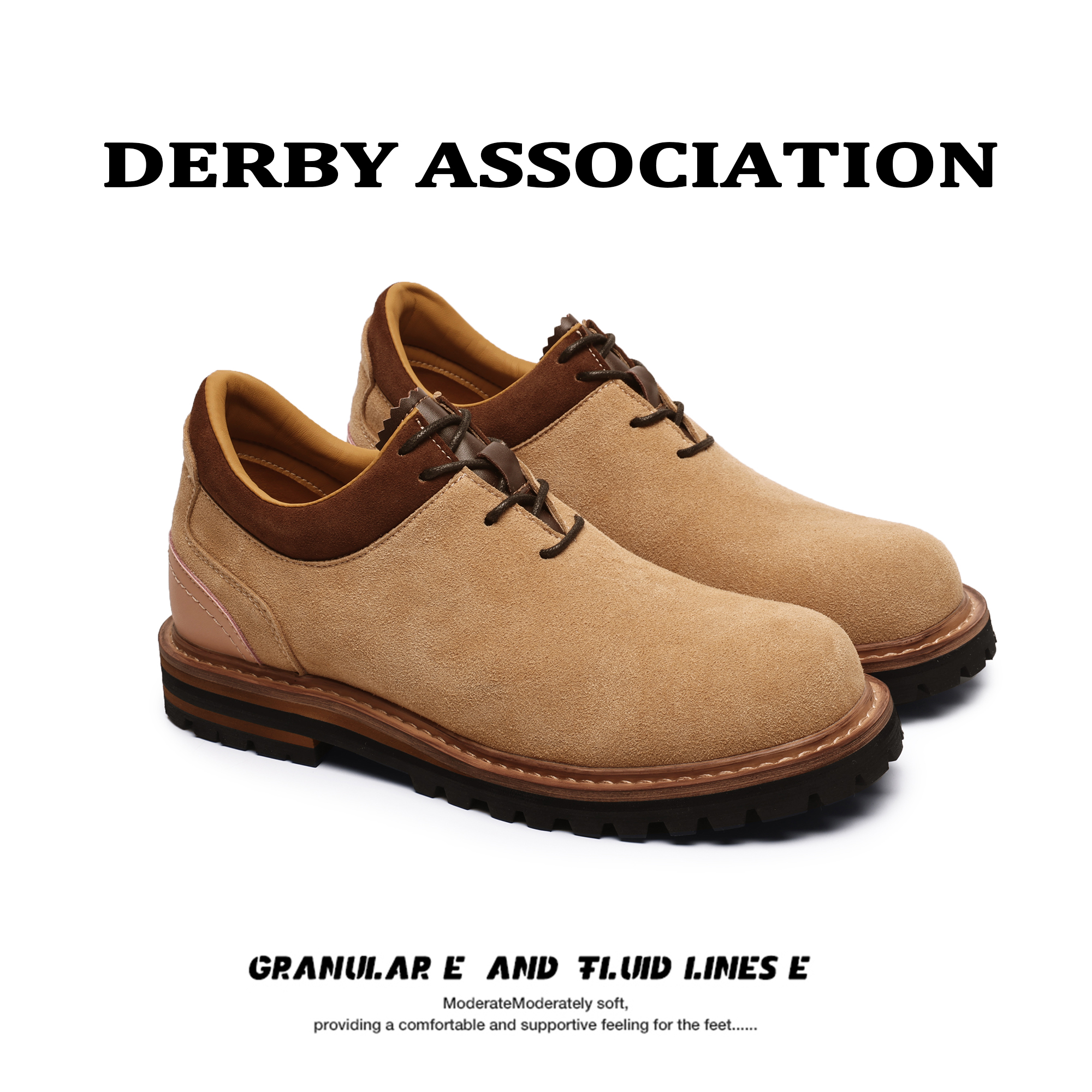 拼接头层反绒皮男士工装皮鞋