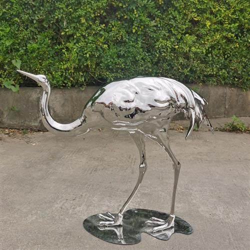 不锈钢仙鹤雕塑售楼处装饰水池水景景观小品布置火烈鸟艺术大摆件