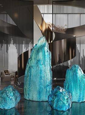 透明树脂大型景观石头摆件酒店别墅大堂庭院水池落地雕塑软装饰品