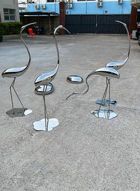 不锈钢白鹭抽象鸟金属仙鹤雕塑酒店售楼部庭院水池装饰摆件艺术品