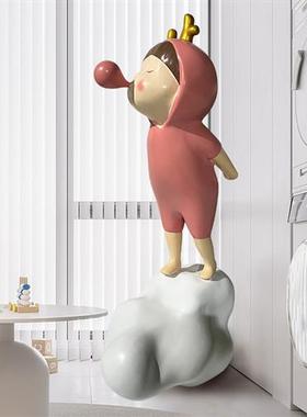 卡通泡泡兔耳女孩落地摆件可爱大公仔人物客厅商场玩偶玻璃钢雕塑