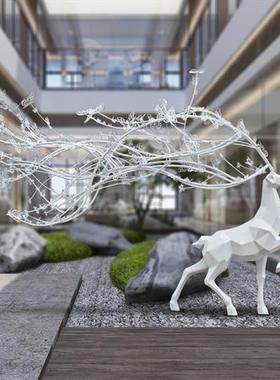 定制玻璃钢梅花鹿摆件不锈钢鹿雕塑售楼处大堂艺术小区景观装饰品