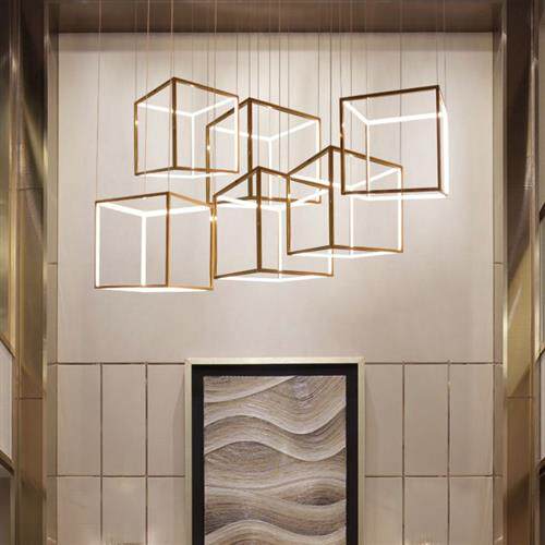 后现代正方形几何吊灯简约LED个性餐厅吧台前台展厅工程艺术灯具