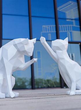 玻璃钢抽象几何猫雕塑户外花园林商场楼盘动物模型景观装饰品摆件