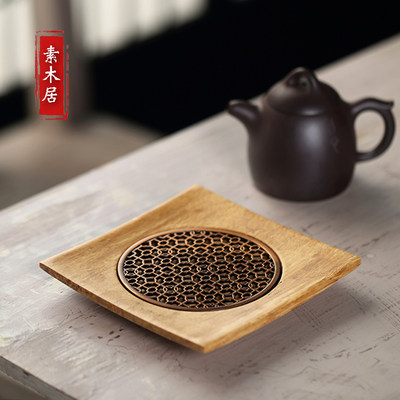 竹制方形日式风功夫茶具配件壶承