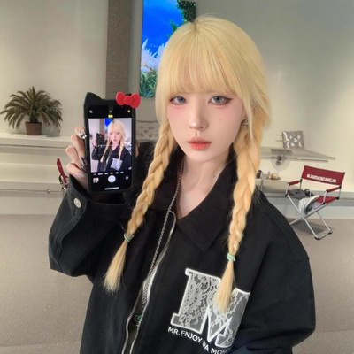 【亚裔鎏金】糯叽小咪假发女lolita白金色女团长直发少萝jk全头套