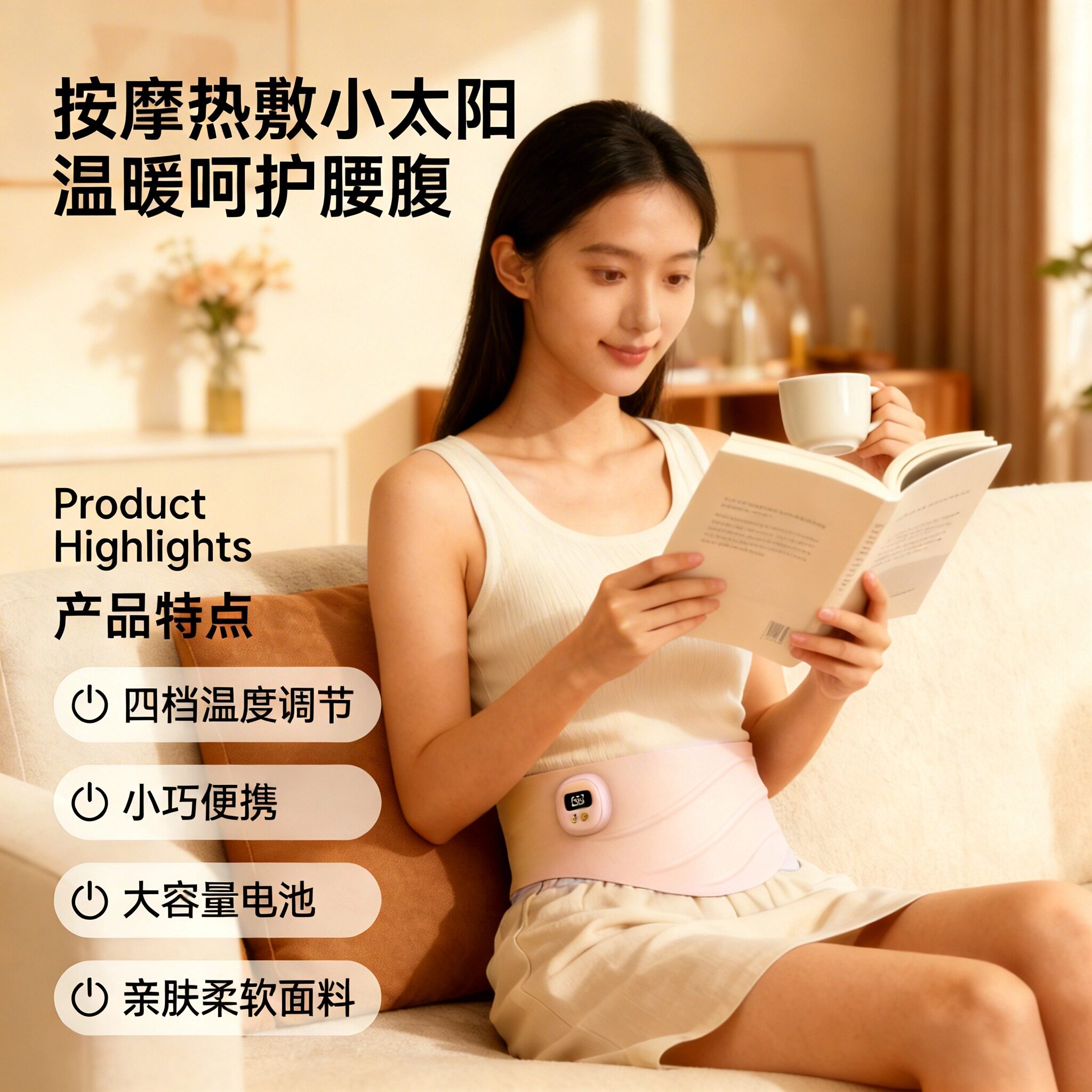 西河少女腰部按摩器热敷收腹带充电便携四档调温护腰女朋友礼物